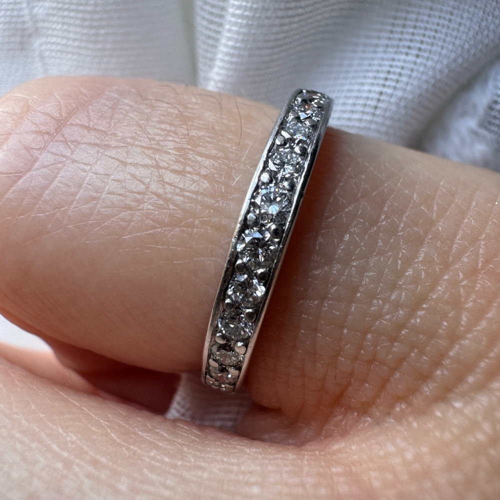 Authentic Vintage Tiffany and Co. Diamond Platinum Half Eternity Wedding Band - Picture 7 of 14